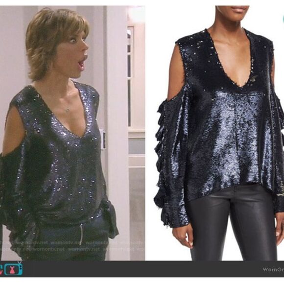 IRO Black Sequin Cold Shoulder Top NWT Size 38 (medium) - Picture 3 of 9